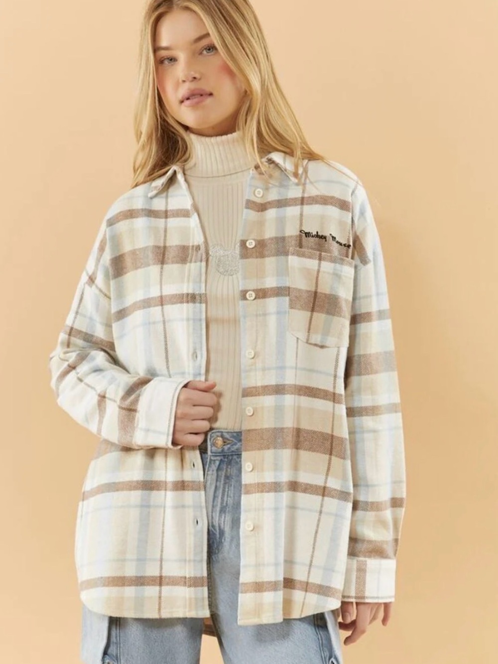 Disney/Forever 21 Cream and Tan Plaid Utility Shacket